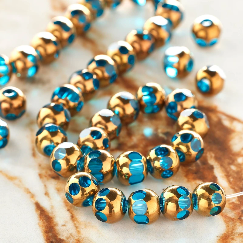 12 Packs: 40 ct. (480 total) Aqua & Copper Faceted Glass Round Beads, 8mm by Bead Landing™
