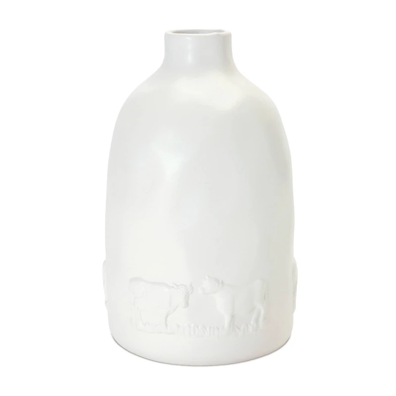 White Ceramic Farm Animal Vase Set