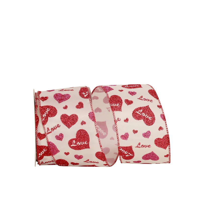 JAM Paper 2.5" x 10yd. Wired Candy Love Heart Glitter Ribbon