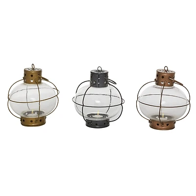 Set of 3" Multi Colored Metal Rustic Lantern, 7" x 8"