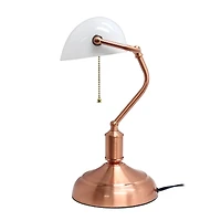 Simple Designs Executive Banker's Rose Gold Desk Lamp with White Shade