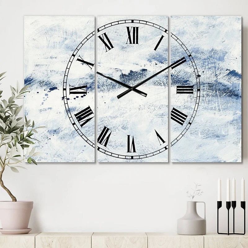Designart Blue Wipe Out 3 Panel Farmhouse Wall Clock