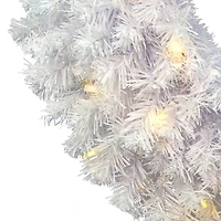 36" Pre-Lit Crystal White Spruce Christmas Wreath, Warm White LED Lights