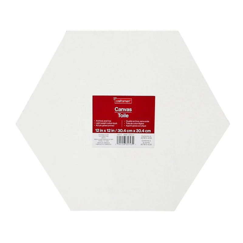 12" x 12" White Hexagon Cotton Duck Canvas by Craft Smart™