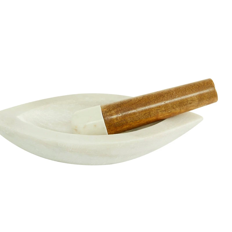 The Novogratz White Marble Natural Mortar & Pestle Set