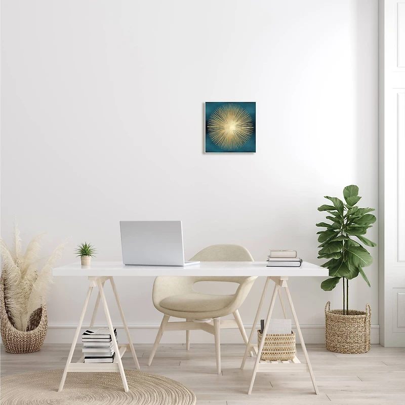 Stupell Industries Abstract Deco Sunburst Shape Over Dark Blue,12" x 12"