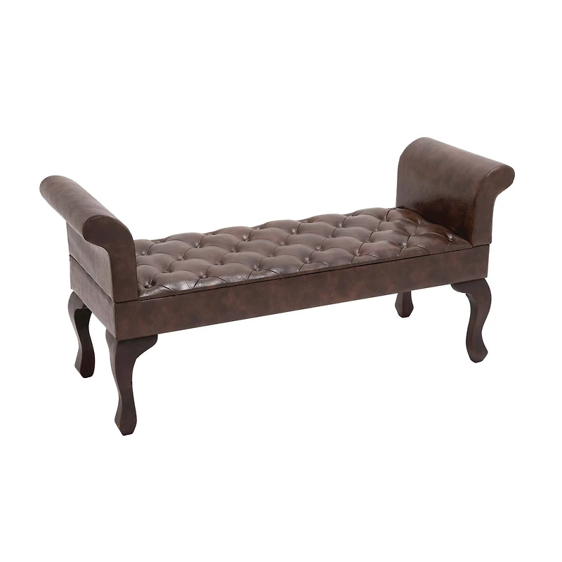 Brown Wood and Leather Traditional Bench, 25" x 53" x 18"