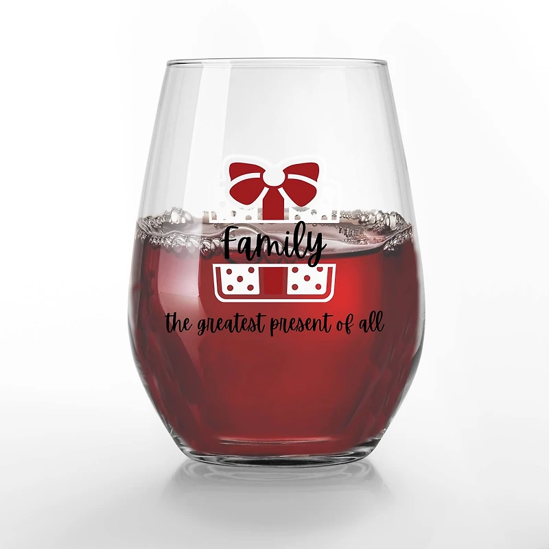 Family is the Greatest Present 15oz. Printed Stemless Wine Glass