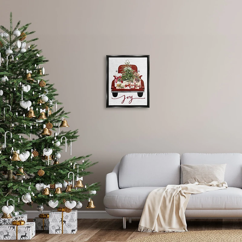 Stupell Industries Joy Holiday Red Gift Truck Framed Floater Canvas Wall Art