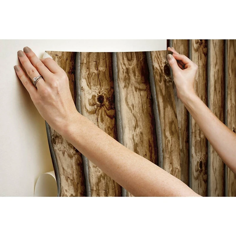 RoomMates Cabin Logs Peel & Stick Wallpaper