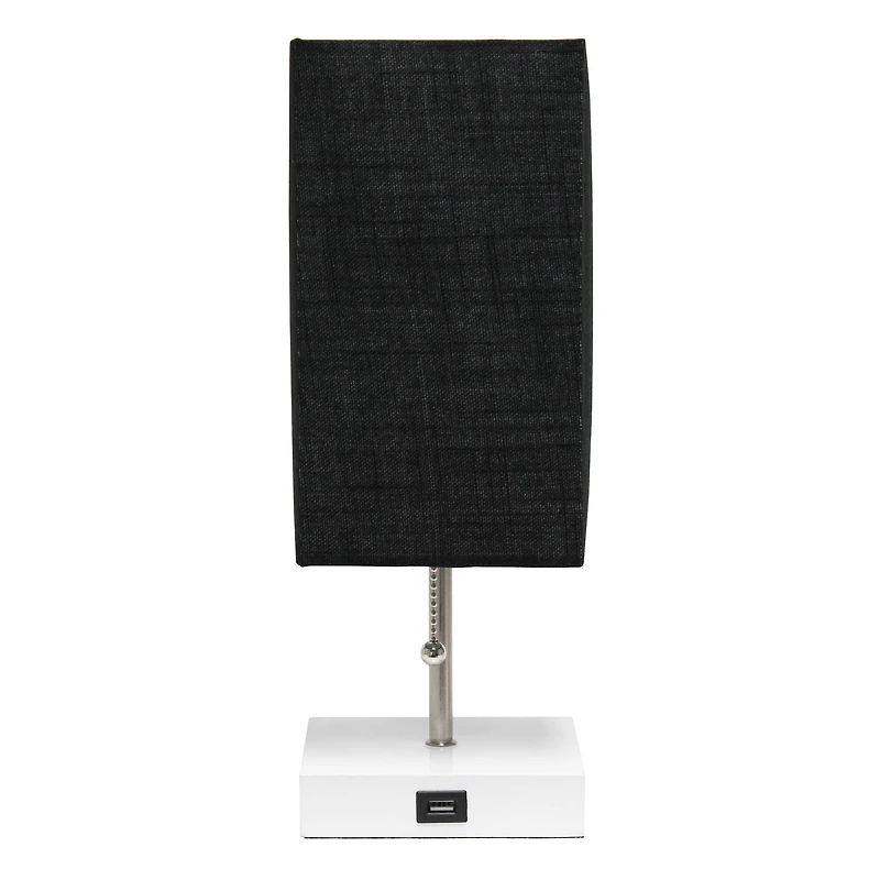 Simple Designs 14.5" Rectangle Shade White Base Lamp with USB Charging Port