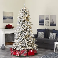 7.5ft. Pre-Lit Flocked Livingston Fir Artificial Christmas Tree with Pinecones and Clear Warm LED Lights