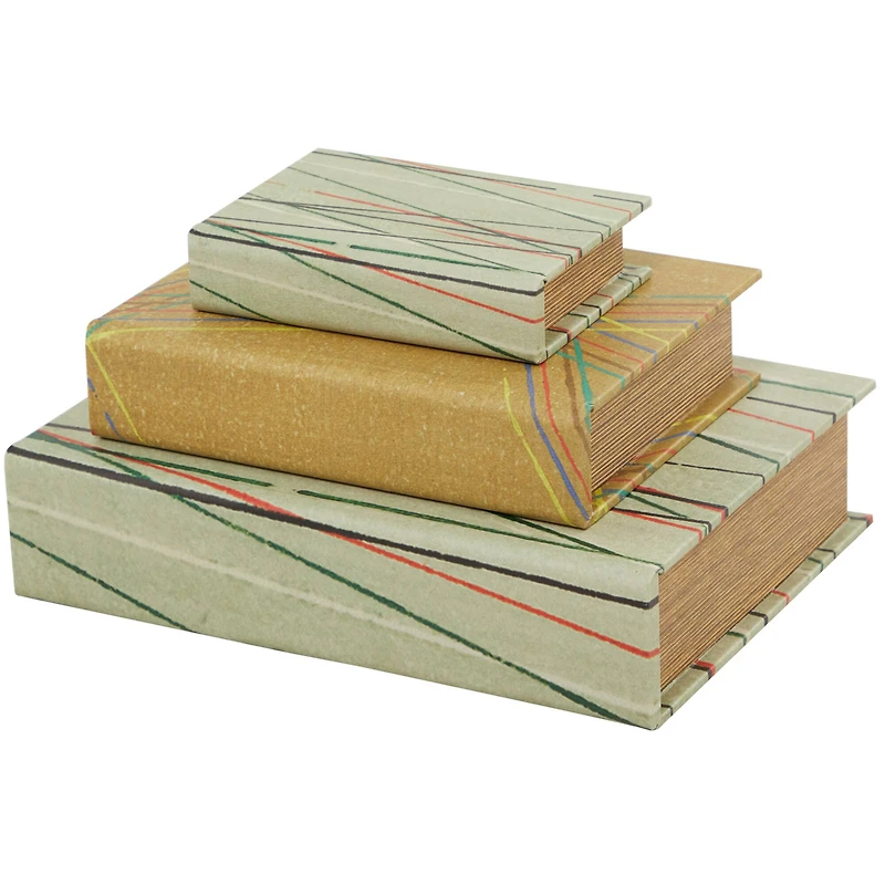 Line Print Faux Leather Faux Book Box with Varying Patterns Set