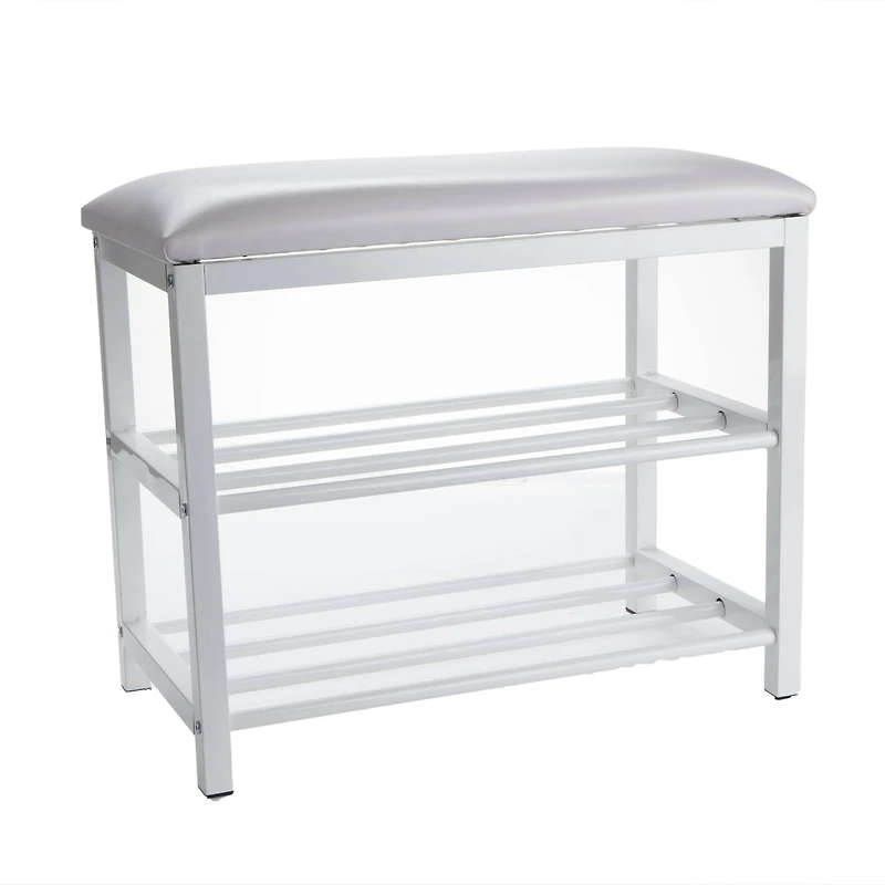 Mind Reader 3-Tier White Shoe Bench with Seat