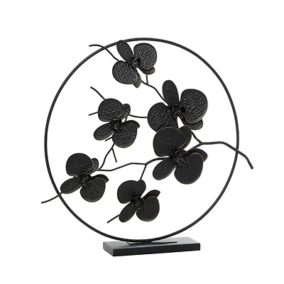 23" Black Metal Contemporary Leaves Sculpture