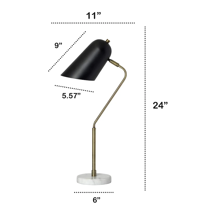 Lalia Home 24" Asymmetrical Marble and Metal Desk Lamp with Black Shade
