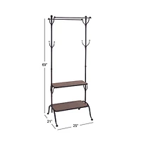 72" Black Metal & Wood Industrial Coat Rack