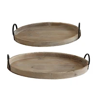 Hello Honey® Brown Wood Round Trays with Metal Handles Set