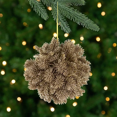 Glitter Pine Christmas Ball Ornament - 6" - Gold