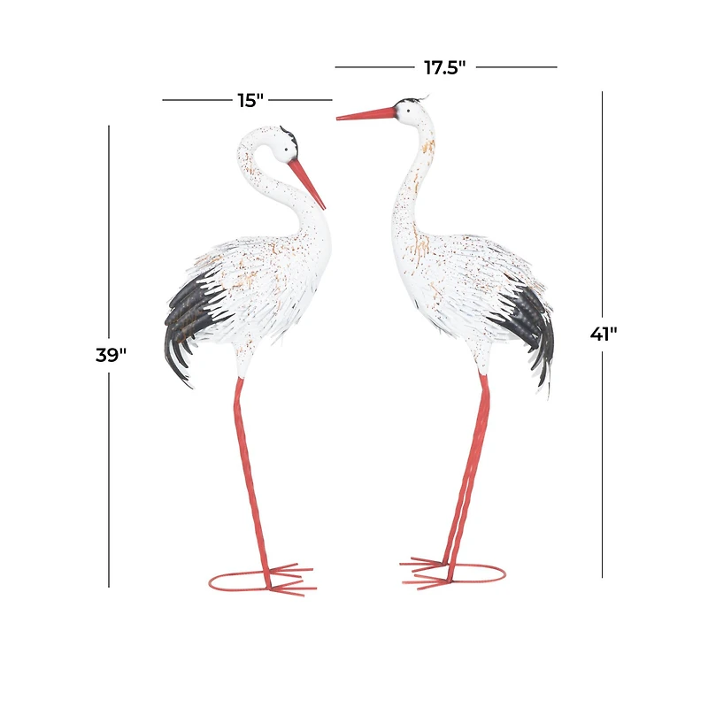 Tall White Textured Metal Crane Garden Sculpture Set