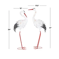 Tall White Textured Metal Crane Garden Sculpture Set