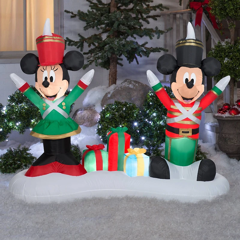 5.5ft. Airblown® Inflatable Christmas Mickey Mouse and Minnie Mouse as Toy Soldiers