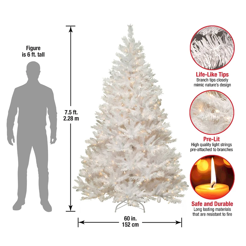 7.5 ft. Pre-Lit Winchester White Pine Full Artificial Christmas Tree, Clear Lights