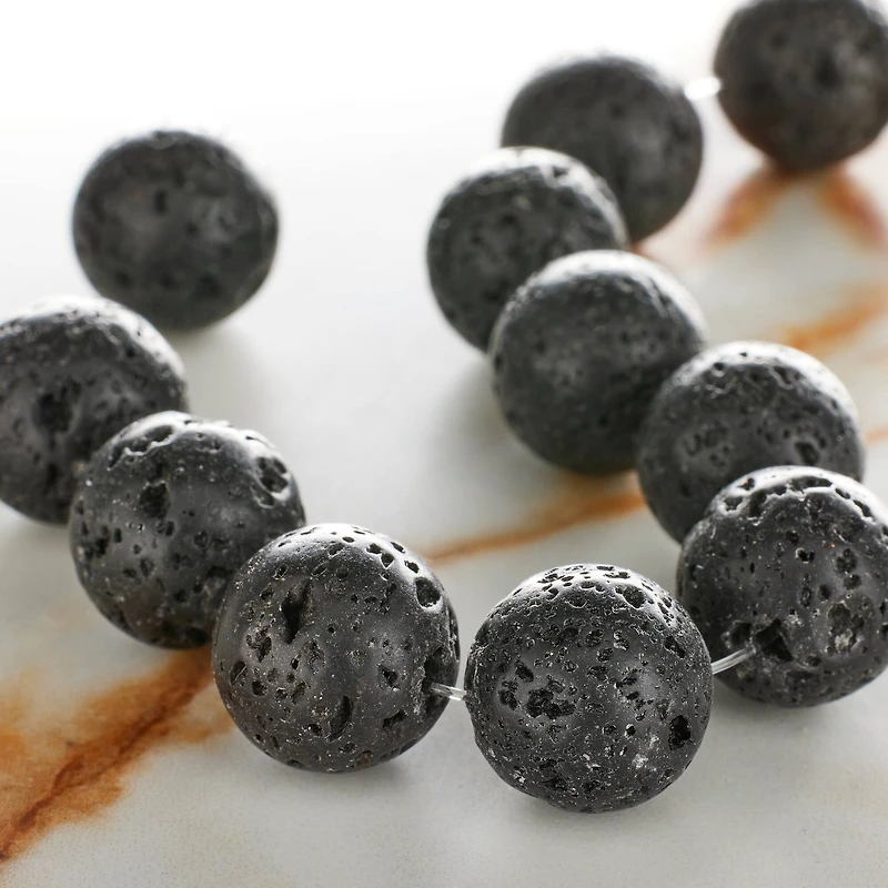 Black Natural Lava Round Beads, 12mm by Bead Landing™
