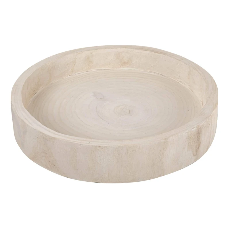 Hello Honey® 17" Whitewashed Round Hand-Carved Decorative Paulownia Wood Tray