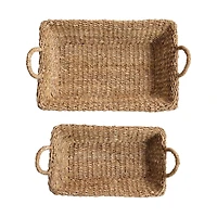 Hello Honey® Natural Decorative Handwoven Seagrass Double Walled Trays with Handles Set