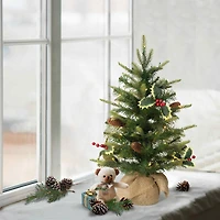 2ft. Pre-Lit Artificial Christmas Tree with Pine Cones in Burlap Sack, Warm White LED Lights