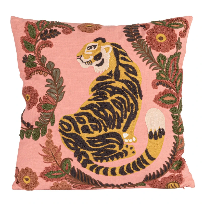 Hello Honey® 20" Tiger & Flowers Embroidered Accent Pillow