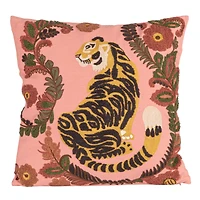 Hello Honey® 20" Tiger & Flowers Embroidered Accent Pillow