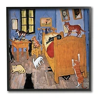Stupell Industries Cats in The Bedroom Classic Painting Parody Black Framed Wall Art