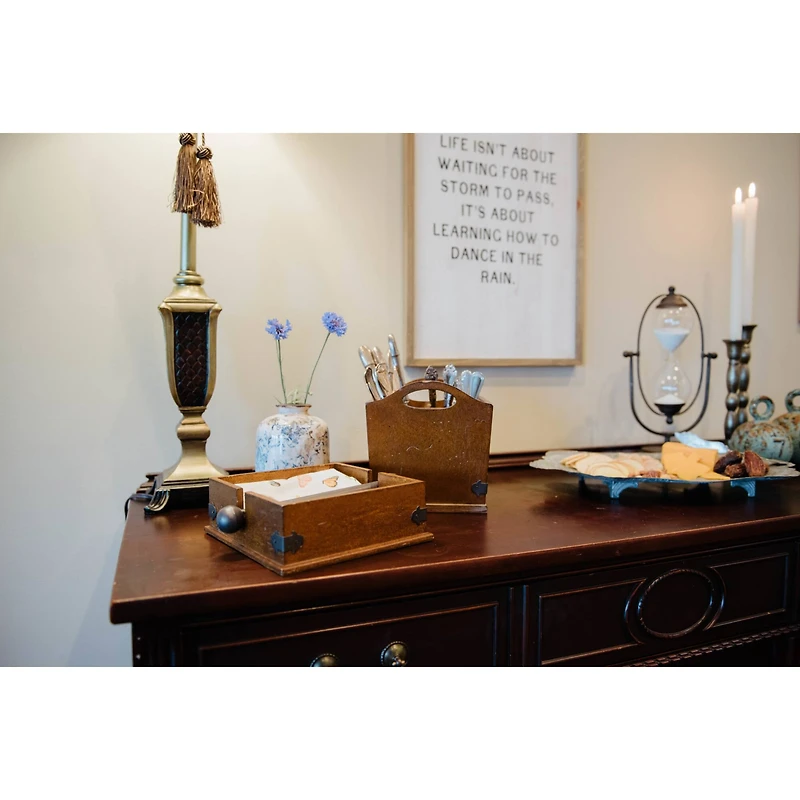 Hello Honey® 9.6" Square Wood Napkin Holder with Metal Bar