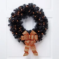 24'' Pre-Lit Black Noble Spruce Artificial Halloween Wreath
