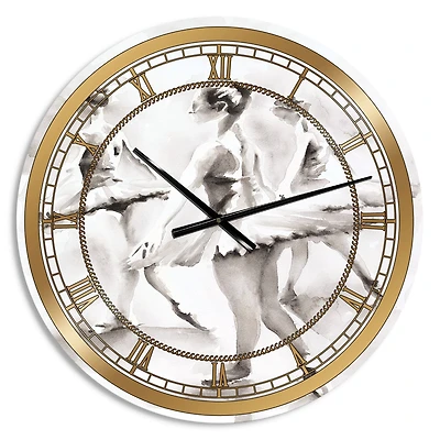 Designart Watercolors Ballerinas Dance I Glam Wall Clock