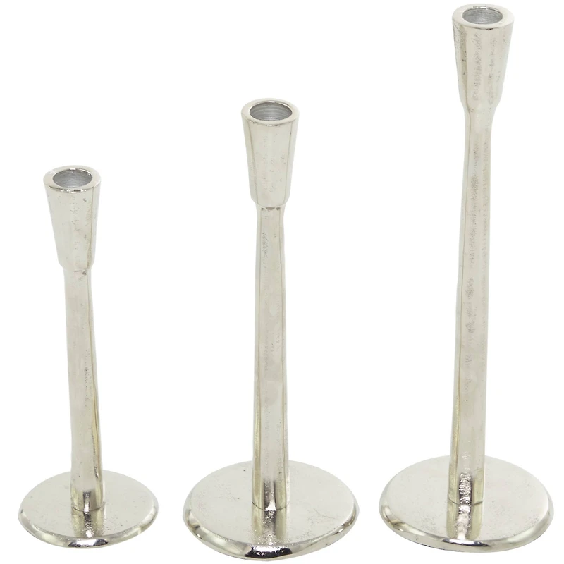 The Novogratz Silver Aluminum Tapered Candle Holder Set