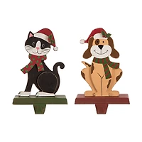 Glitzhome® 8" Wooden Metal Cat and Dog Stocking Holder Set