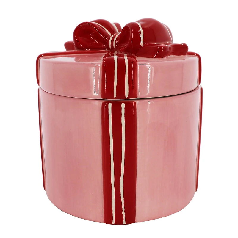 6.5" Pink & Red Gift Ceramic Container with Lid by Ashland®