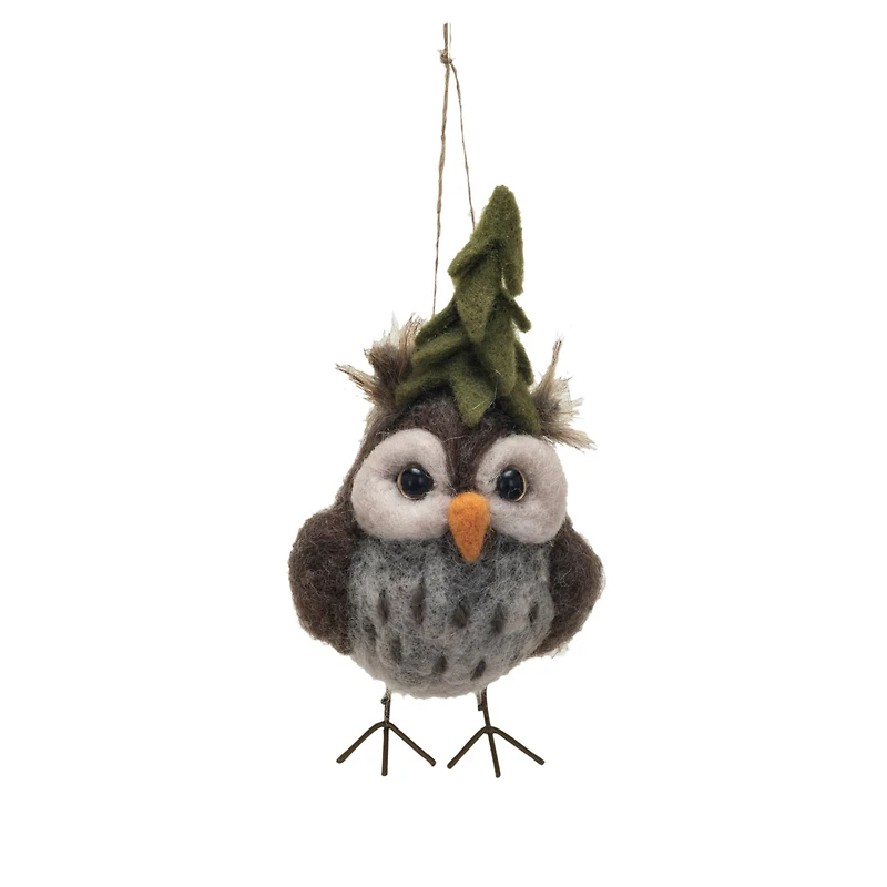 Hello Honey® 5.5" Handmade Wool Felt Owl Ornament with Tree Hat