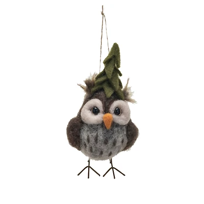 Hello Honey® 5.5" Handmade Wool Felt Owl Ornament with Tree Hat