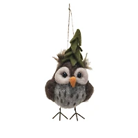 Hello Honey® 5.5" Handmade Wool Felt Owl Ornament with Tree Hat