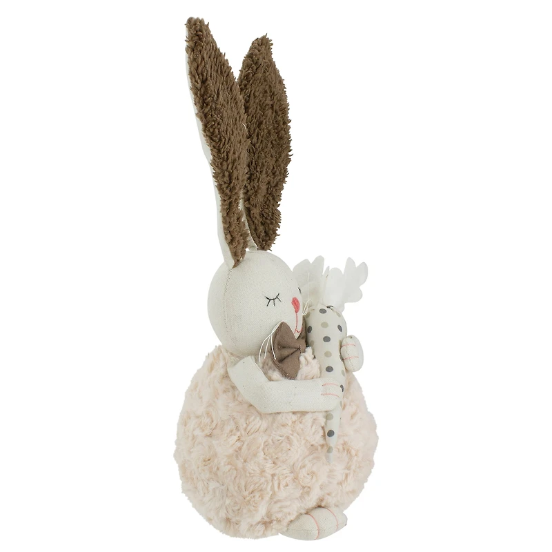 14" Beige & Brown Plush Easter Bunny Holding a Carrot Figure