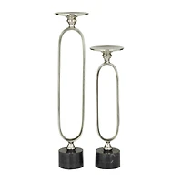Silver Aluminum Modern Candle Holder Set, 15'' & 19''