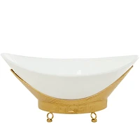 CosmoLiving by Cosmopolitan 23" White Glass Hammered Kitchen Serving Bowl with Gold Metal Stand