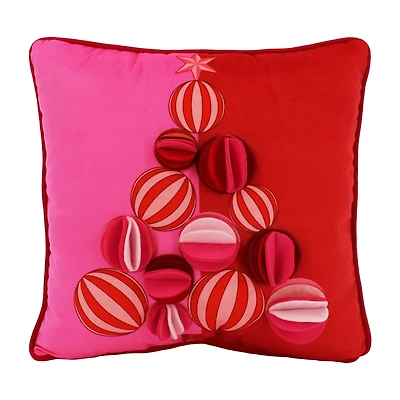 18" x 18" Red & Pink Pom Pom Tree Pillow by Ashland®