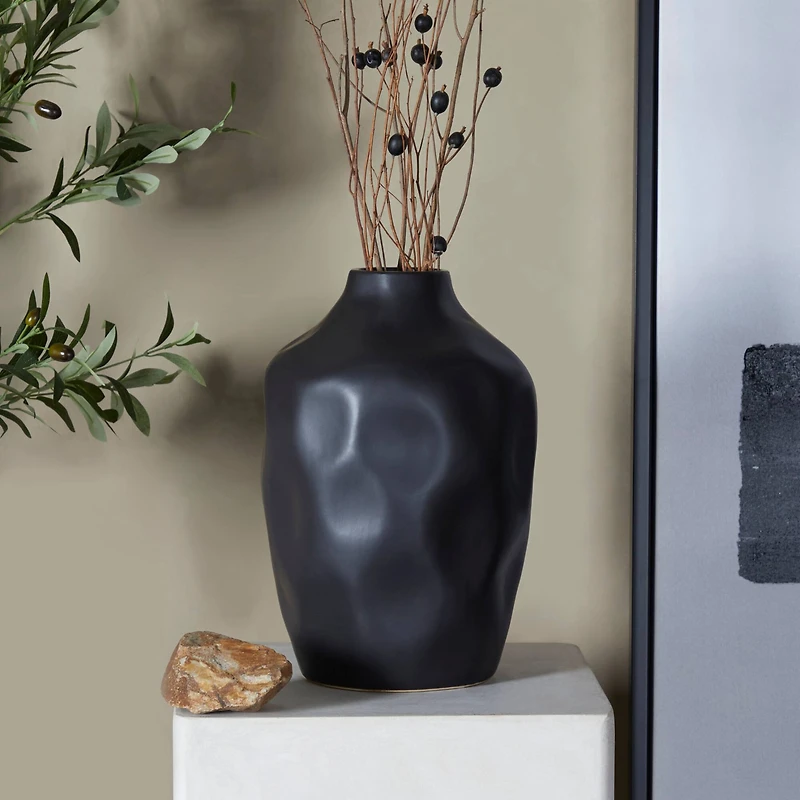 CosmoLiving by Cosmopolitan Black Ceramic Faceted Vase 9" x 9" x 14"