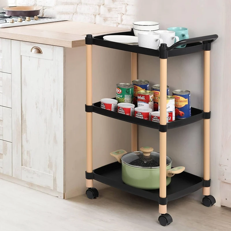 Black 3-Tier Utility Cart with Wheels