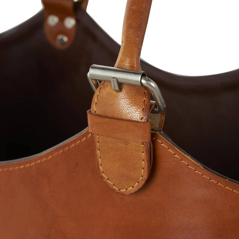 20" Brown Leather Handmade Box Style Single Slot Decorative Magazine Holder with Curved Buckle Handles